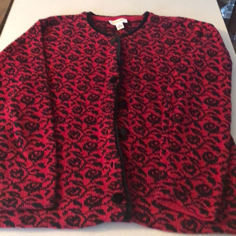 Talbots red and black cardigan